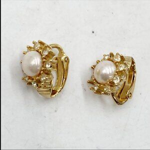 Yellow Gold White Pearl and Diamond Studs Circa 1980 *